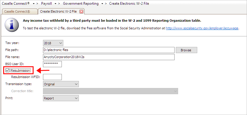 Efw2 File Format How do I create an electronic W-2 file to resubmit?