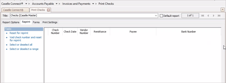 How do I reprint checks updated to the GL?