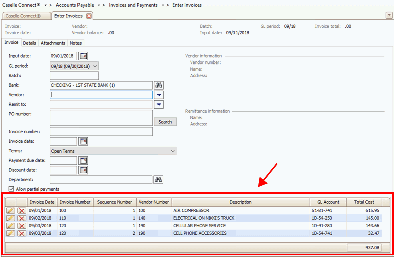 Invoice Datagrid How do I enter invoices?