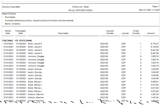 Outstanding Checks Example