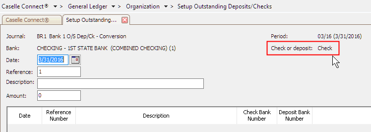 Outstanding Check In How do I set up outstanding deposits/checks?