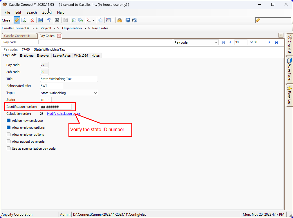 2b. Verify ID numbers for federal and state pay codes