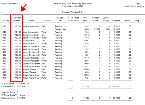 Meter Reading Proof Report