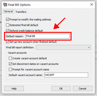 How do I set my default reason for entering a final bill? (Final Bills)